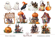 Watercolor Fall Cottage Clipart, a Decorative Illustration by MockupWizard (Thumbnail 2 of 5)