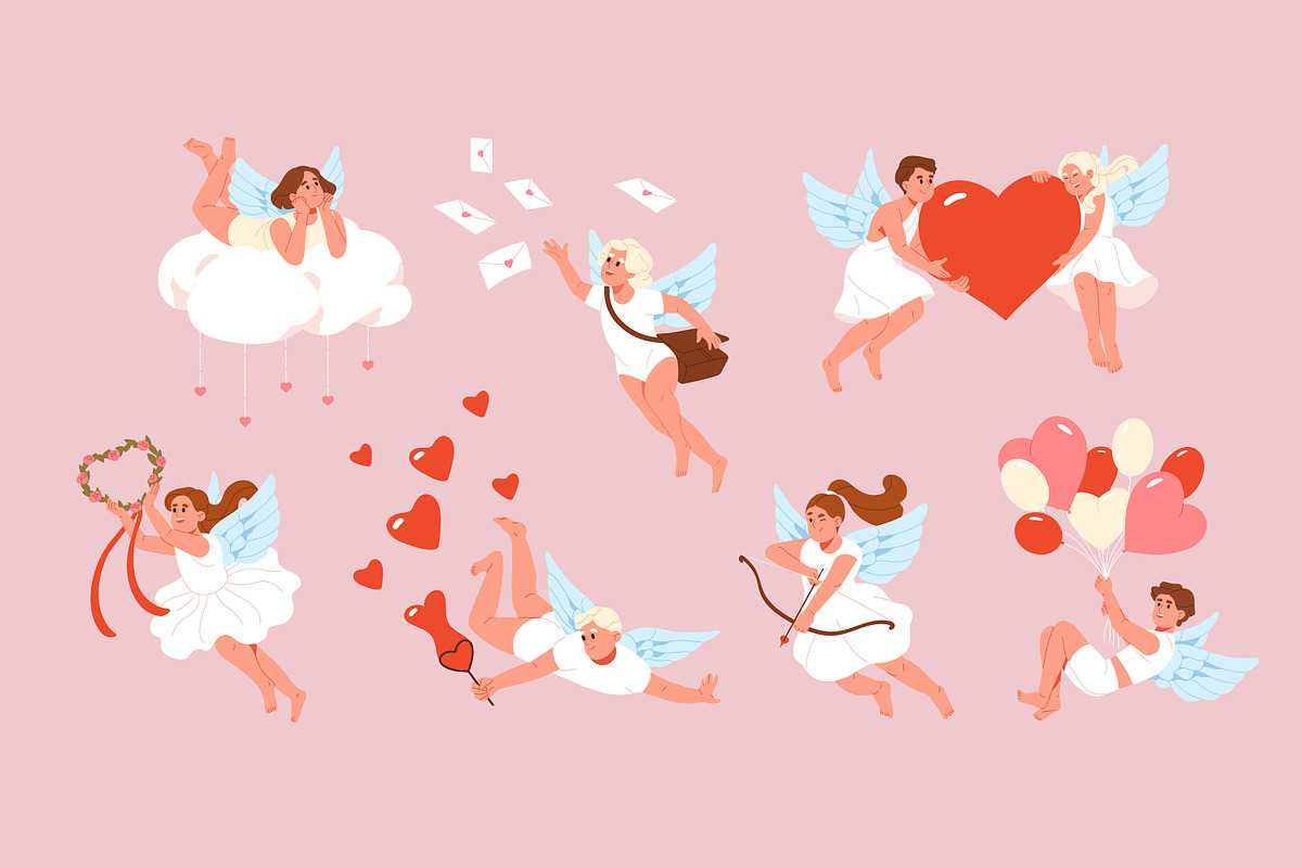 Cupids set, Valentine's Day cards, a Person Illustration by PaperTrident (Photo 1 of 14)