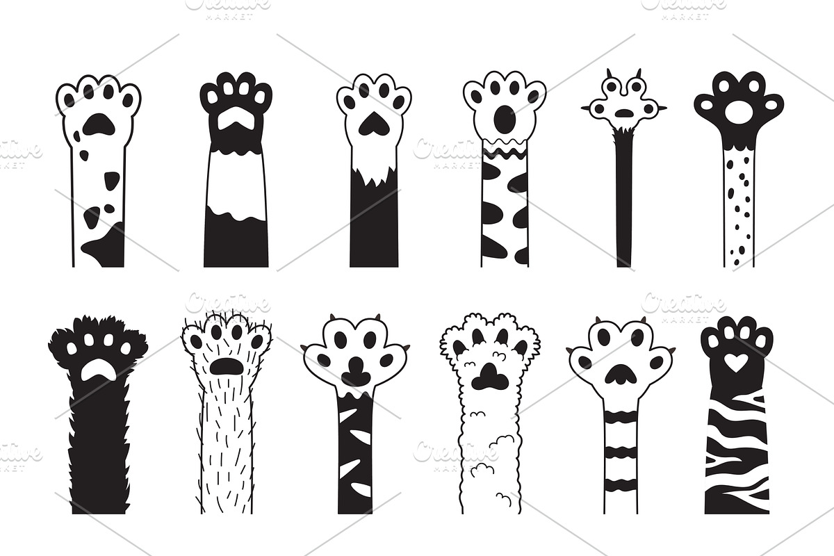 Black cat paws. Cartoon cute pet paw, a Background Graphic by LadadikArt