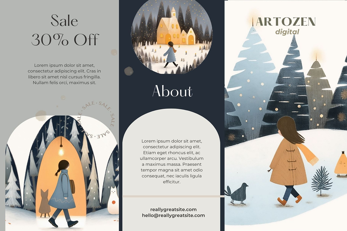 8 Christmas cute girl grey trees, a Seasonal Illustration by ARTOZEN DIGITAL (Photo 10 of 15)
