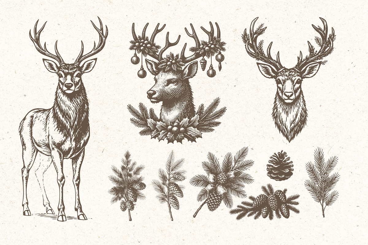 Vintage Christmas Clipart Bundle, a Decorative Illustration by ClipArtRoom (Photo 6 of 8)