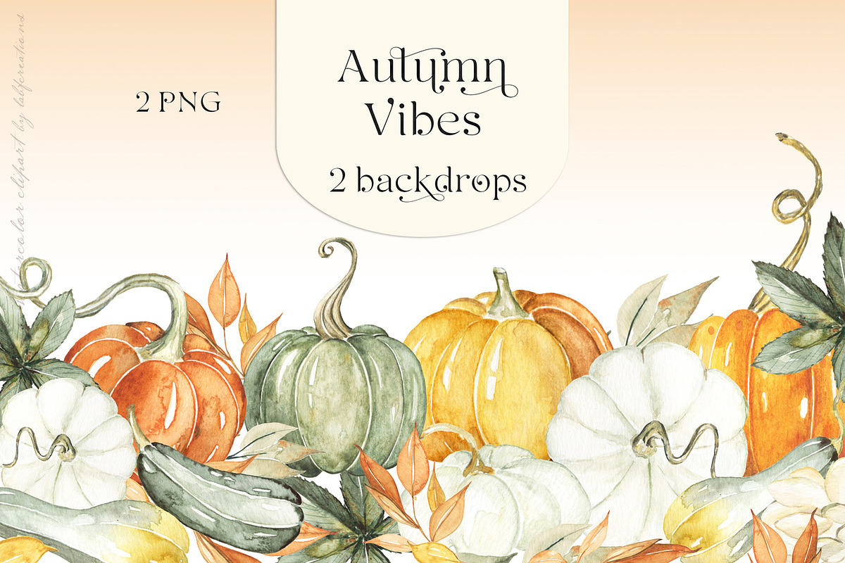 Autumn Vibes. Pumpkins Watercolor, an Illustration by LABFcreations (Photo 14 of 21)
