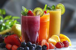 Refreshing fruit smoothies in glasse, a Food & Drink Photo by Pixeness Studio