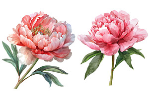 Watercolor Illustration Of A Peony