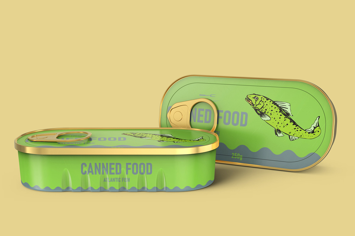 Canned Fish Tin Packaging Mockup, a Cups & Container Mockup by Digitalphaser (Photo 2 of 3)