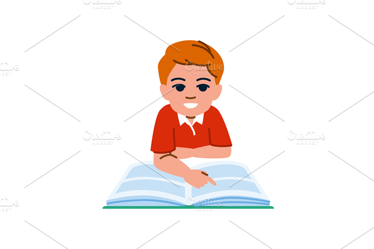 Smiling boy reading a book and, an Education Illustration by pikepicture