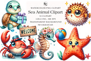 Watercolor Sea Animal Clipart, an Illustration by OK Design (Thumbnail 1 of 5)