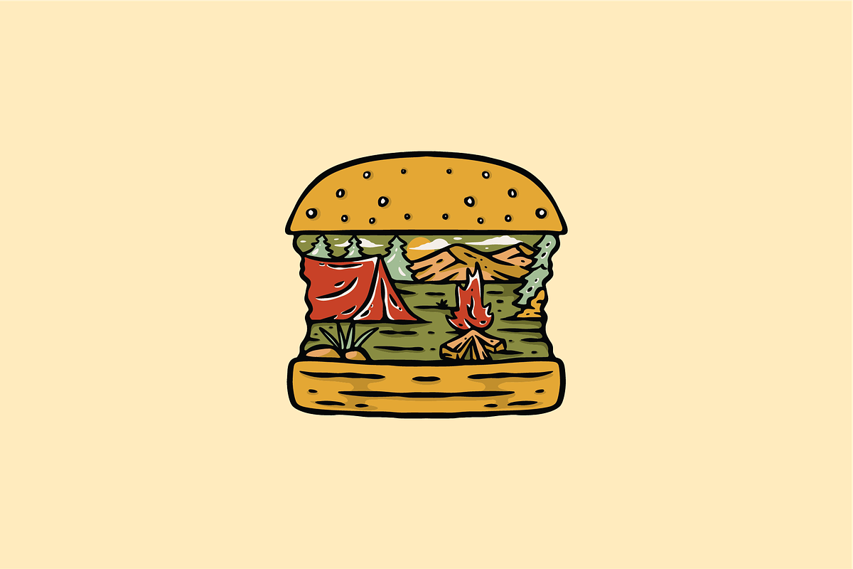 Campfire Adventure in a Burger, an Object Illustration by nomlimo.com (Photo 1 of 2)