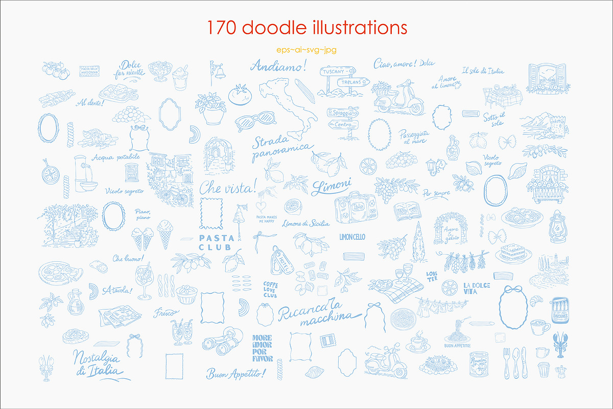 Mediterranean Summer Doodles Pack, a Decorative Illustration by SunnJaneArt (Photo 2 of 13)