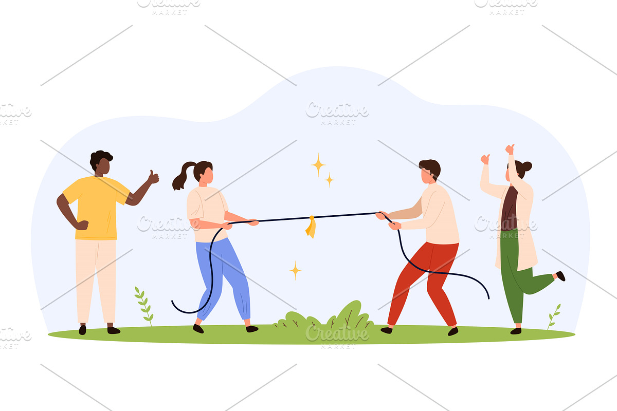 Friends playing fun tug of war, a Person Illustration by Flashvector