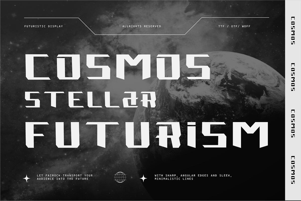 VB Fairock - Futuristic Display Font, a Sans Serif Font by VALIANTBROTHA (Photo 6 of 11)
