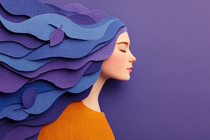 Paper cut style illustration of a serene woman in side profile w, a Photo by José Manuel Gelpi