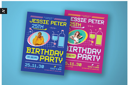 Blue Pixel Y2K Birthday Invitation, a Card Template by Neermana