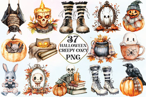 Creepy and Cozy Halloween Clipart, an Illustration by CraftArtStudio