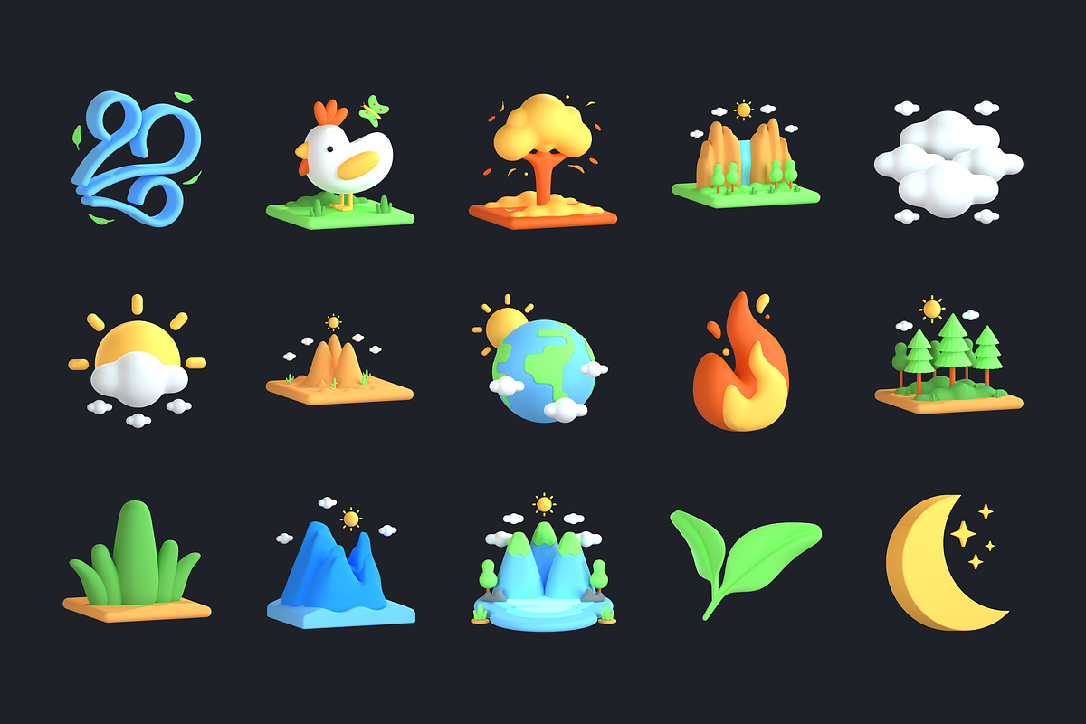3D Nature and Environment Icons, an Environmental 3D Model by Flat Icons (Photo 8 of 8)