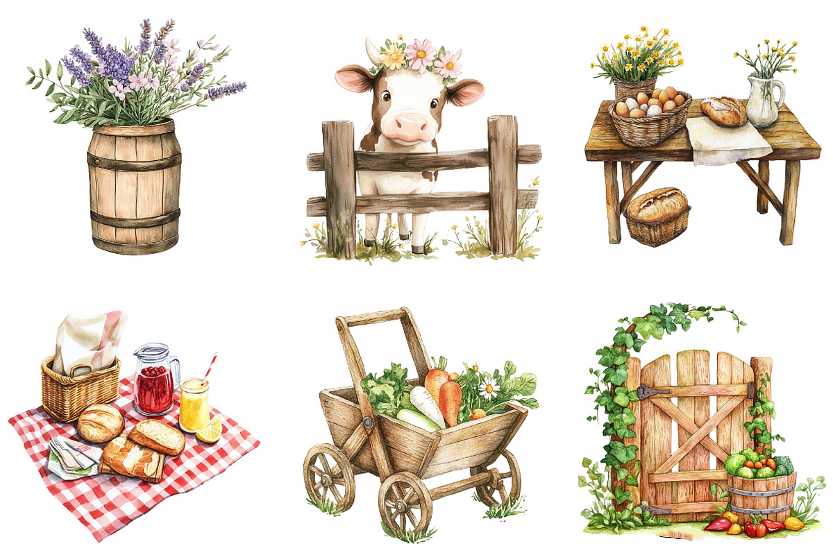 Watercolor Spring Farm Clipart, a Seasonal Illustration by DreamArtGraphic (Photo 2 of 4)