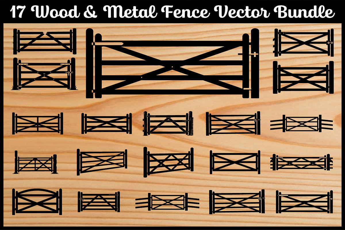 17 Wood Metal Fence Silhouette Vecto, an Illustration by Designer_Momina (Photo 1 of 4)