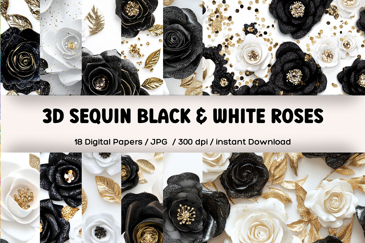 3D Sequin Black and White Roses, a Pattern Graphic by PrintablesByFranklyn (Photo 1 of 6)