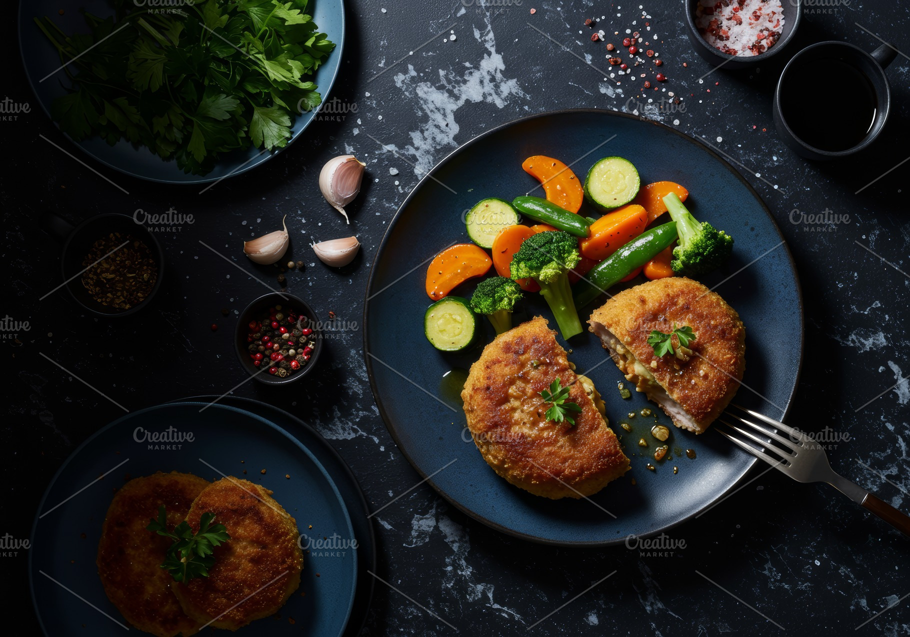 Chicken Kyiv cutlet served with stea, a Food & Drink Photo by professorinc