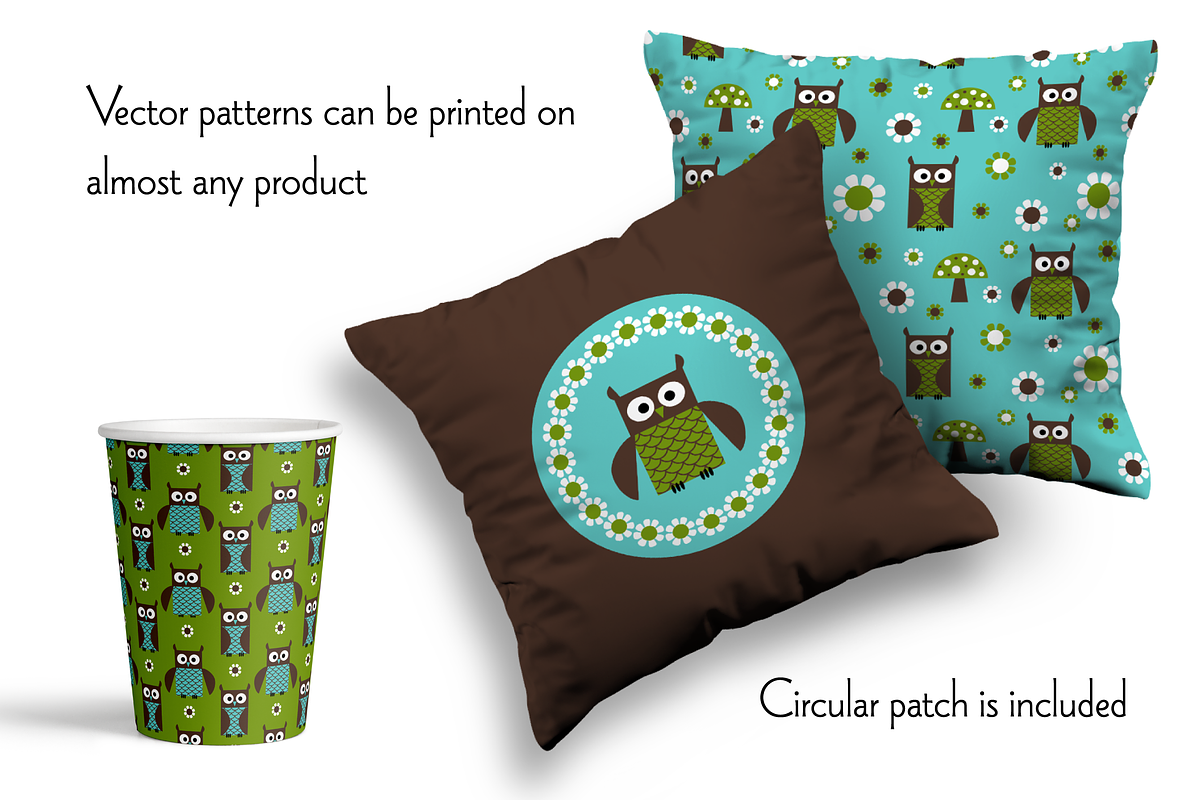 Mushroom & Owl Patterns Blue/Green preview 2