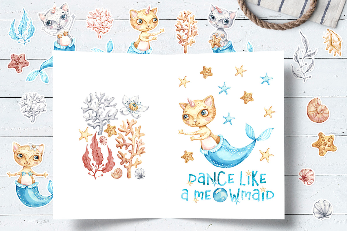 Cat Mermaid watercolor clipart, an Animal Illustration by UlitkaStudio (Photo 6 of 10)
