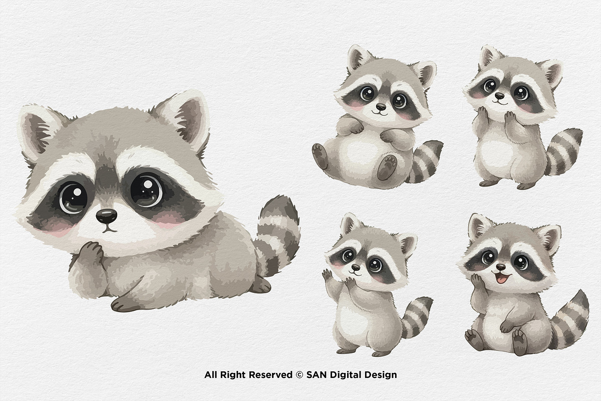 15 Bundle Watercolor Cute Raccoon, an Animal Illustration by Morspective (Photo 6 of 8)