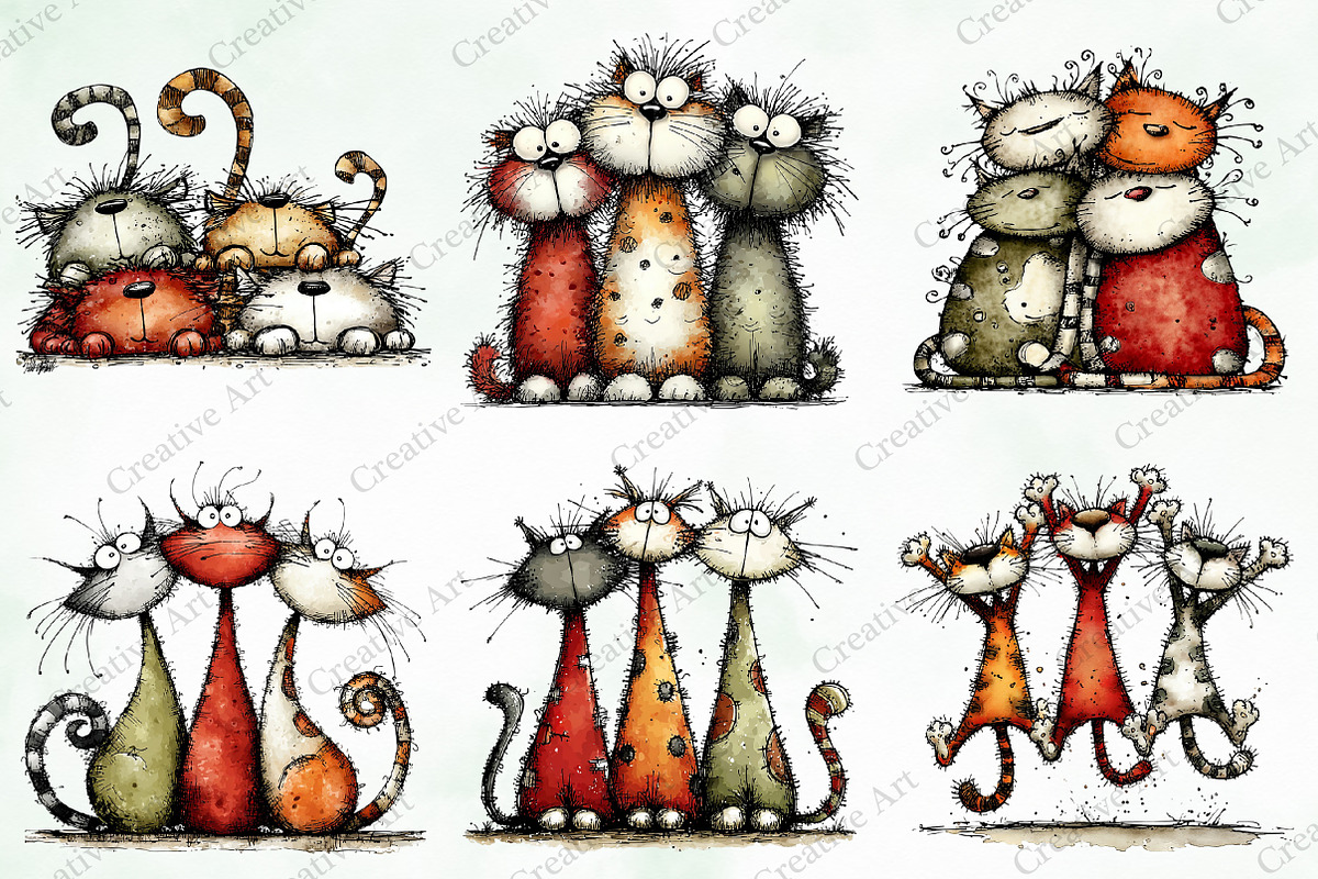 Whimsical Christmas Cats Clipart, an Illustration by Creative Art (Photo 5 of 13)