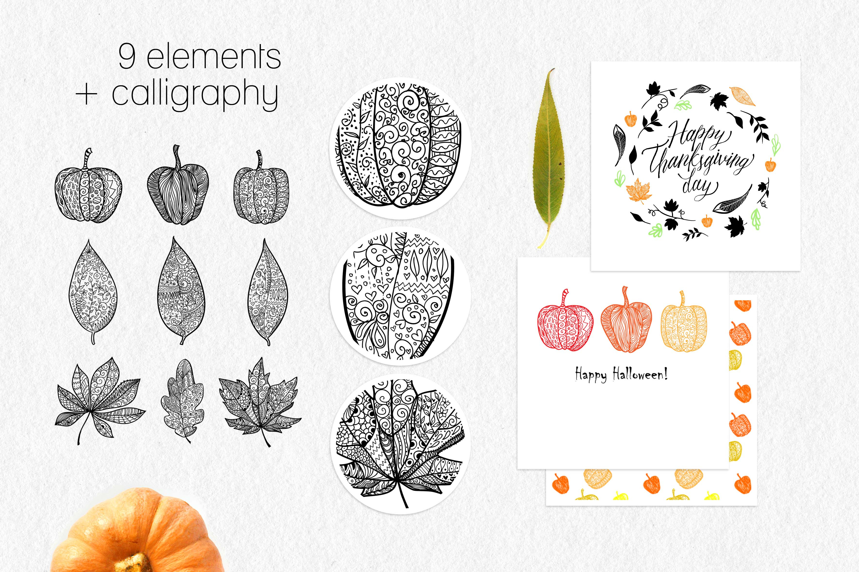 Leaves and pumpkins kit EPS | Texture Illustrations ~ Creative Market