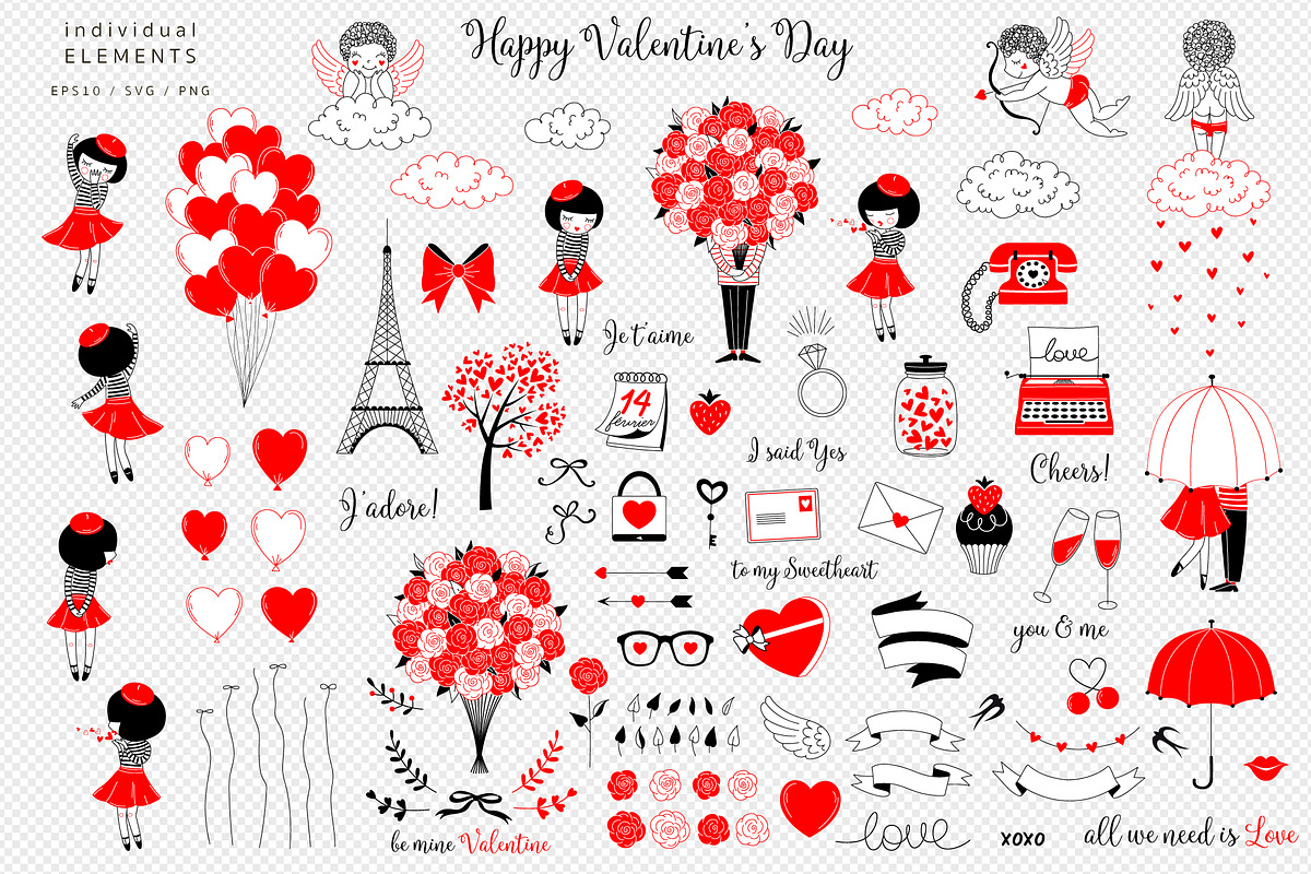 Cute Valentines Day graphic set, a Decorative Illustration by @olga.angelloz (Photo 2 of 10)