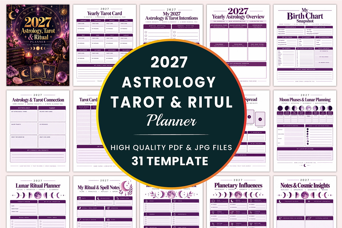 2027 Astrology,Tarot Ritual Planner, a Stationery Template by Shumaya (Photo 1 of 5)