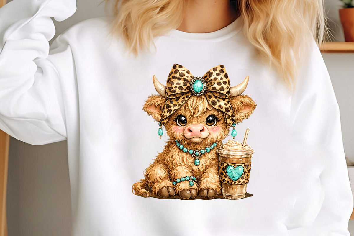 Cute Western Highland Cow Coffee PNG, a Seasonal Illustration by CraftArtStudio (Photo 3 of 4)