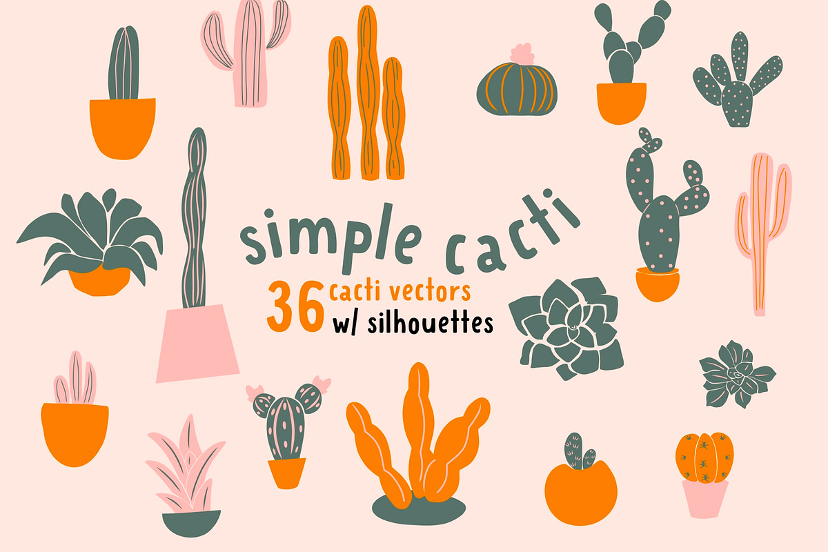 36 Cacti SVG Vectors w/ silhouettes, an Illustration by Moon Up Studio Digital (Photo 1 of 5)