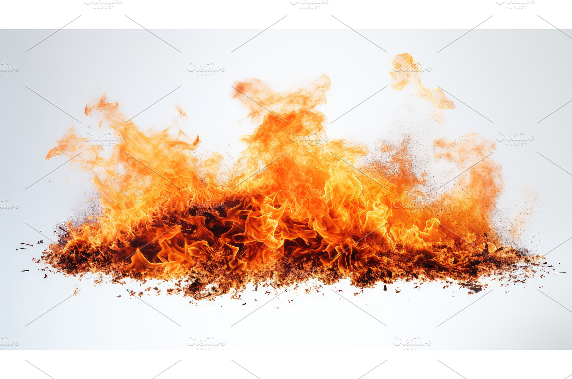 embers fire on white background ai, a Background Photo by pikepicture