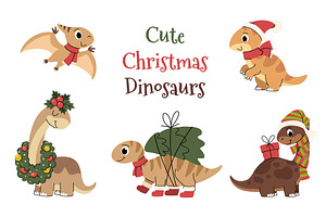 Cute Christmas Dinosaurs, an Animal Illustration by Barsuk's Shop
