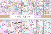 CATTITUDE digital papers, a Pattern Graphic by Masha  Studio (Thumbnail 1 of 9)
