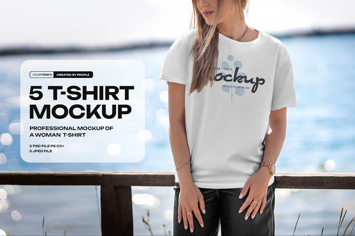5 Mockup T-Shirt on a Woman, a Shirt Mockup by Grow Design Craft Studio (Photo 1 of 7)