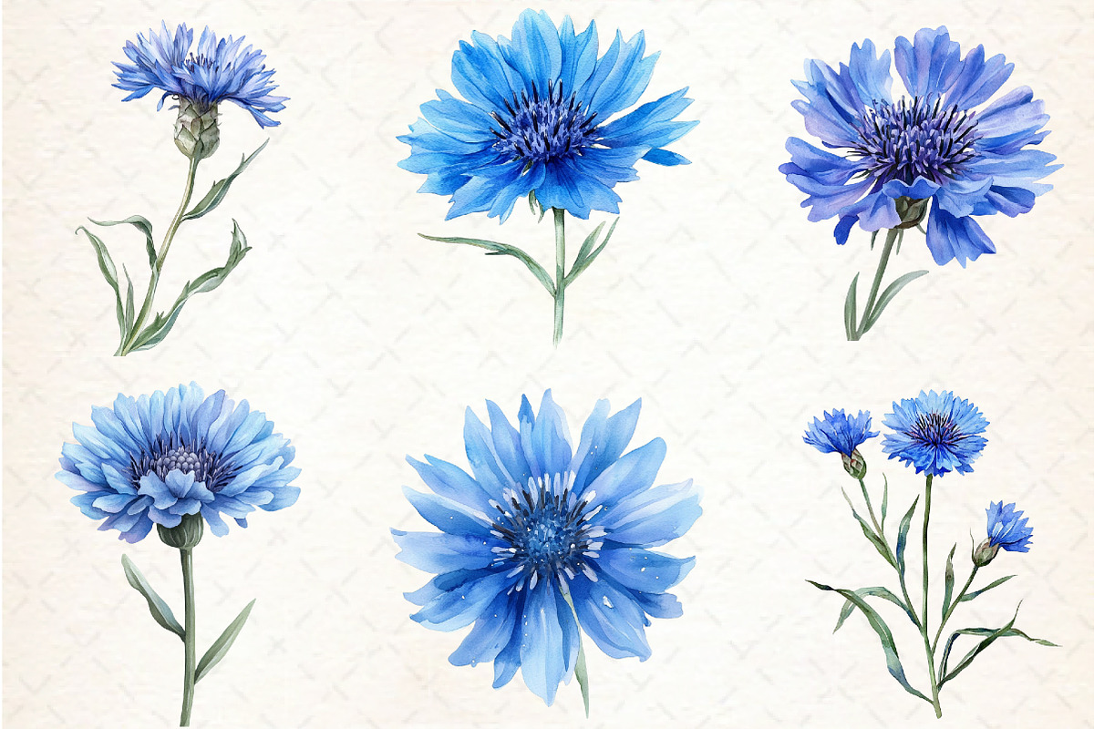 Blue Watercolor Cornflower Clipart, an Illustration by Libby Wishes (Photo 2 of 5)