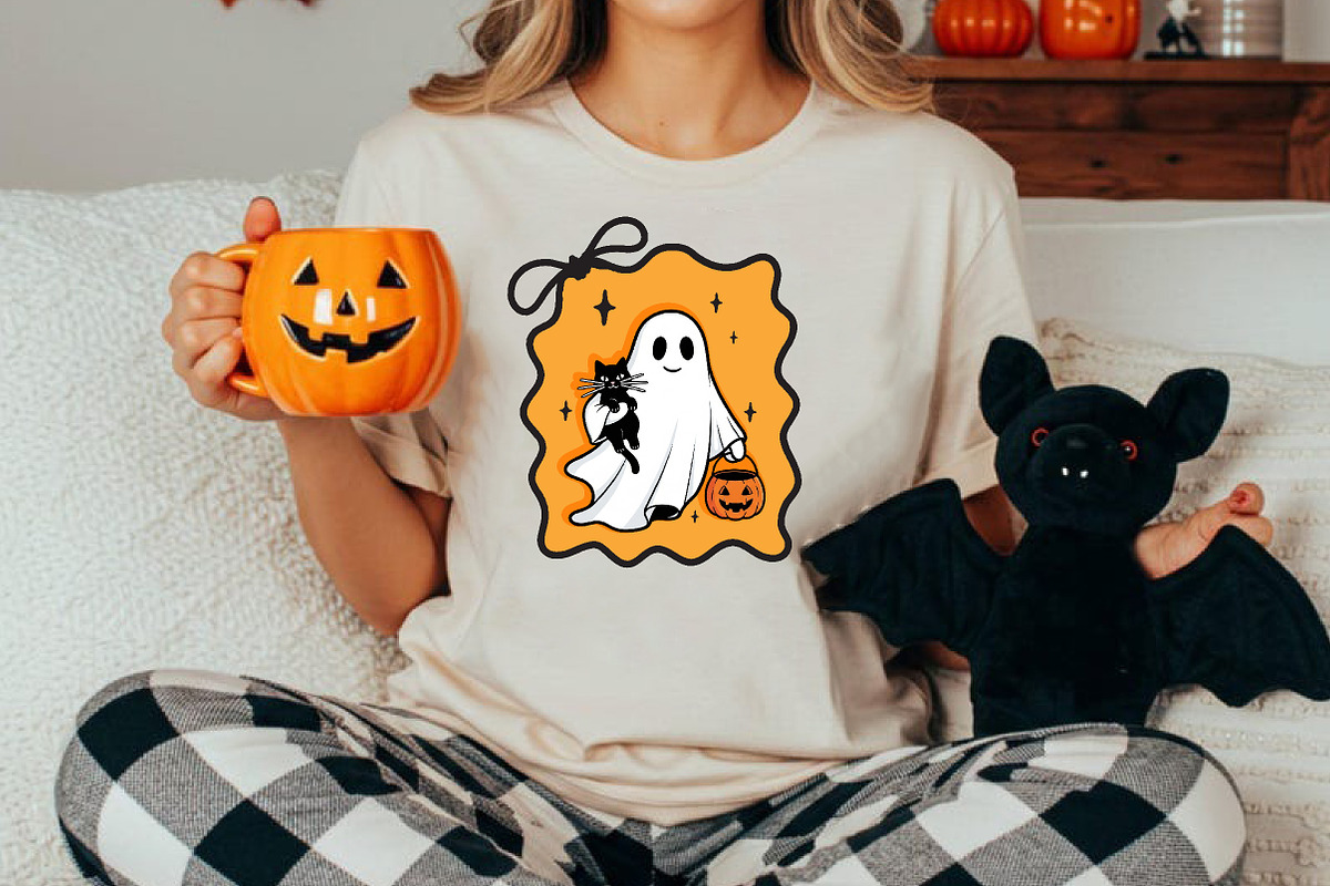 Halloween Ghost Cat Hand-Drawn Frame, an Illustration by CreationArt (Photo 2 of 5)