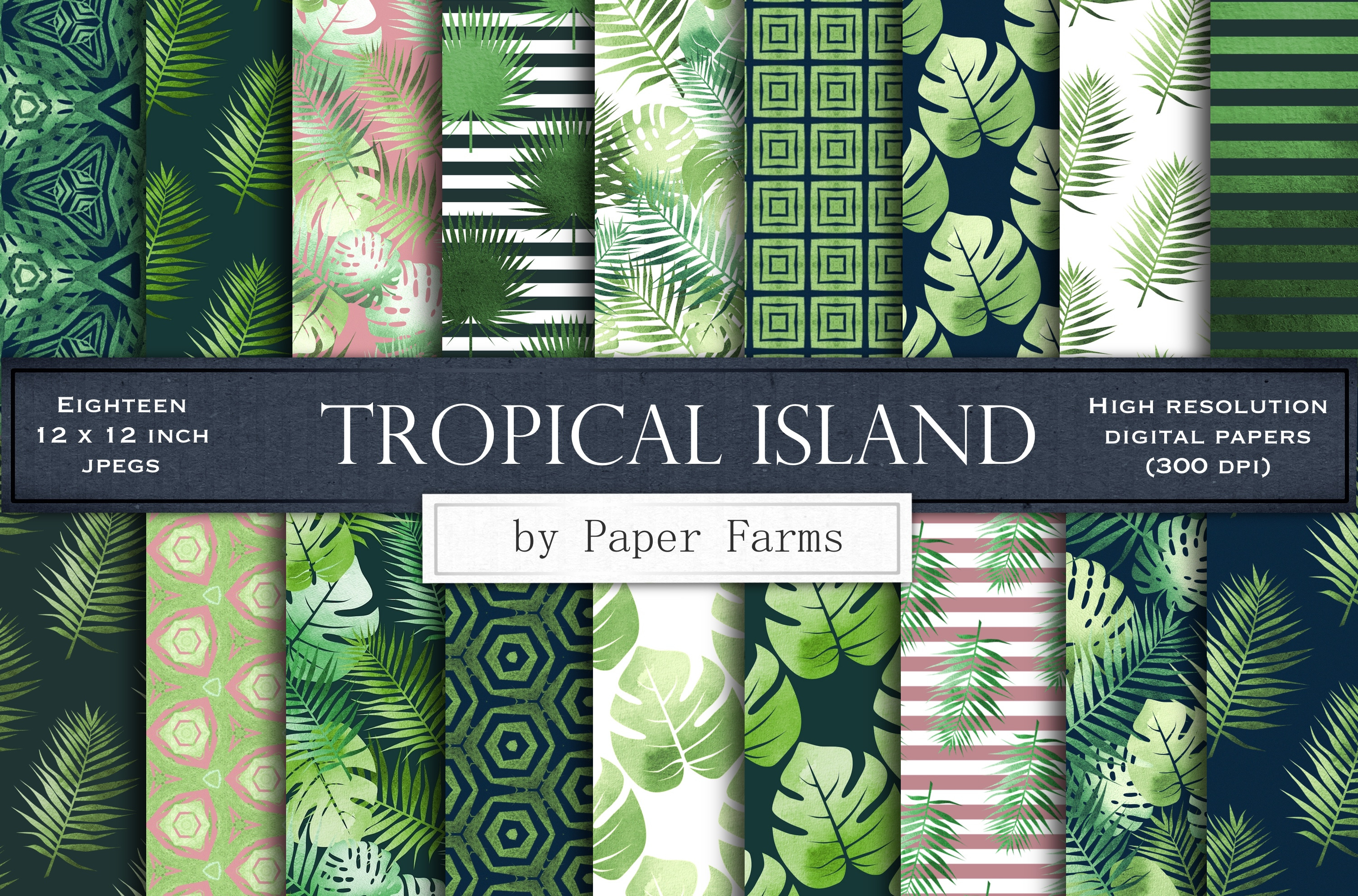 Tropical leaves digital paper, a Pattern Graphic by Paper Farms
