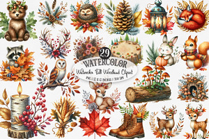 Watercolor Fall Woodland Clipart Bun, an Illustration by Designking