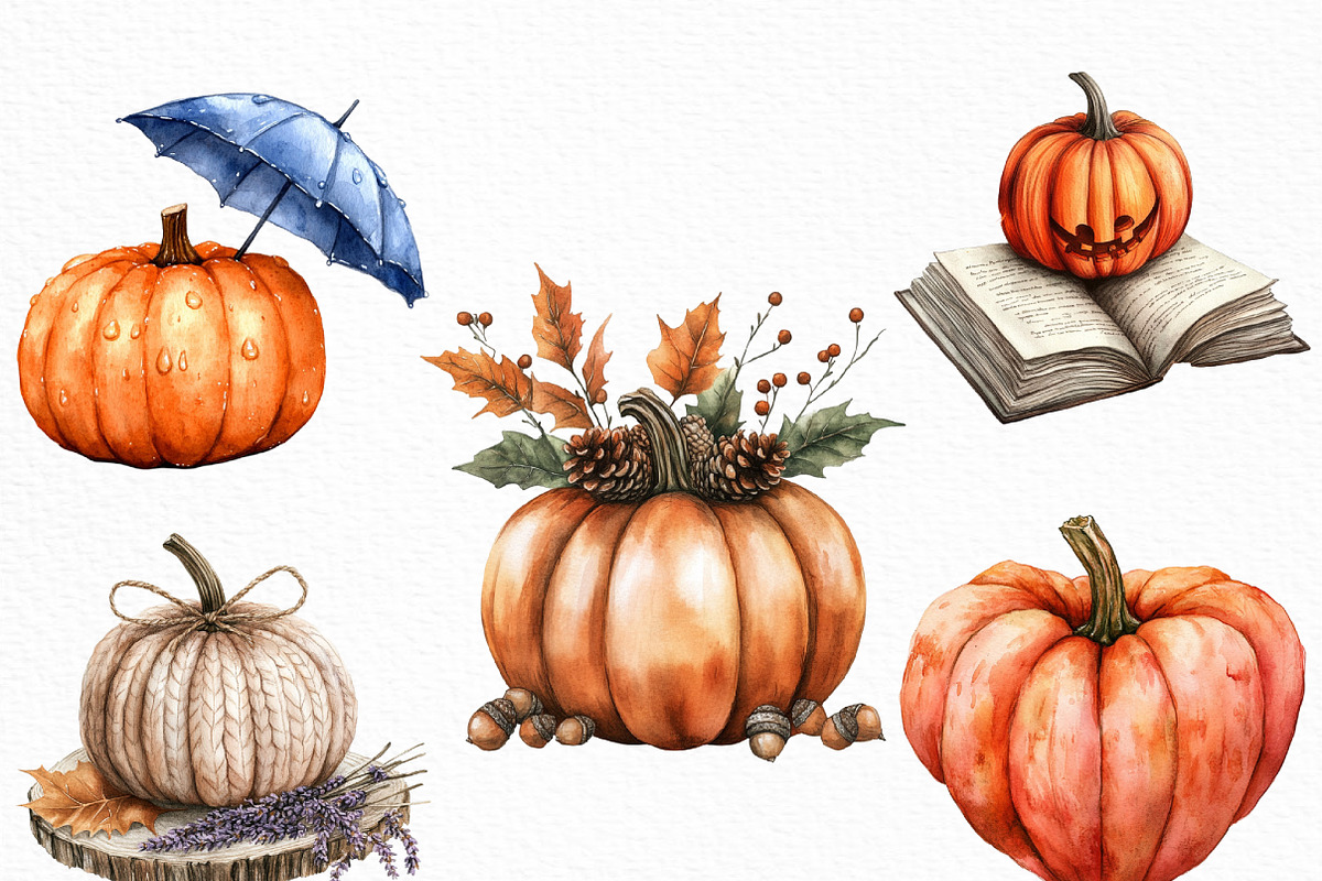 Watercolor Cozy Autumn Pumpkin PNG, an Illustration by Craft Nest (Photo 5 of 6)