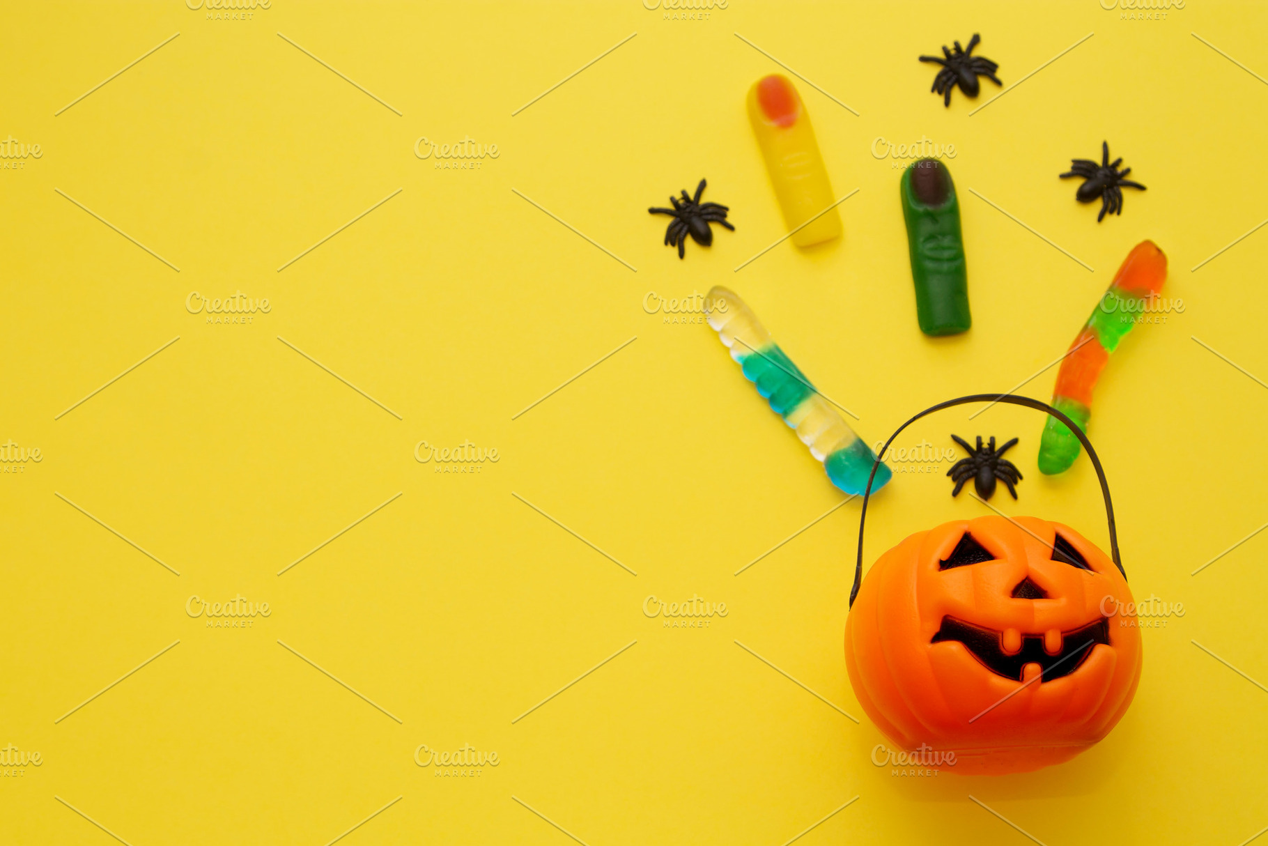 Halloween party with candies stock photo containing pumpkin and halloween, a Food & Drink Photo by tetxu