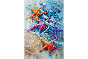 Starfish Watercolor Art for Coastal, a Decorative Illustration by Art Paradise Studios
