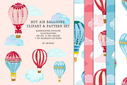 Hot Air Balloons, clipart & pattern, an Illustration by swiejko (Thumbnail 1 of 5)