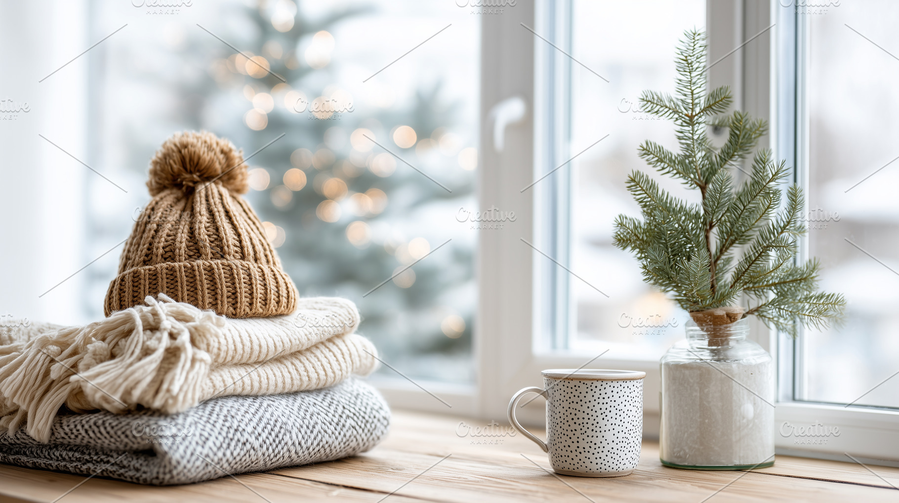 Cozy winter knitted hat, soft scarf, a Holiday Photo by MistyDay
