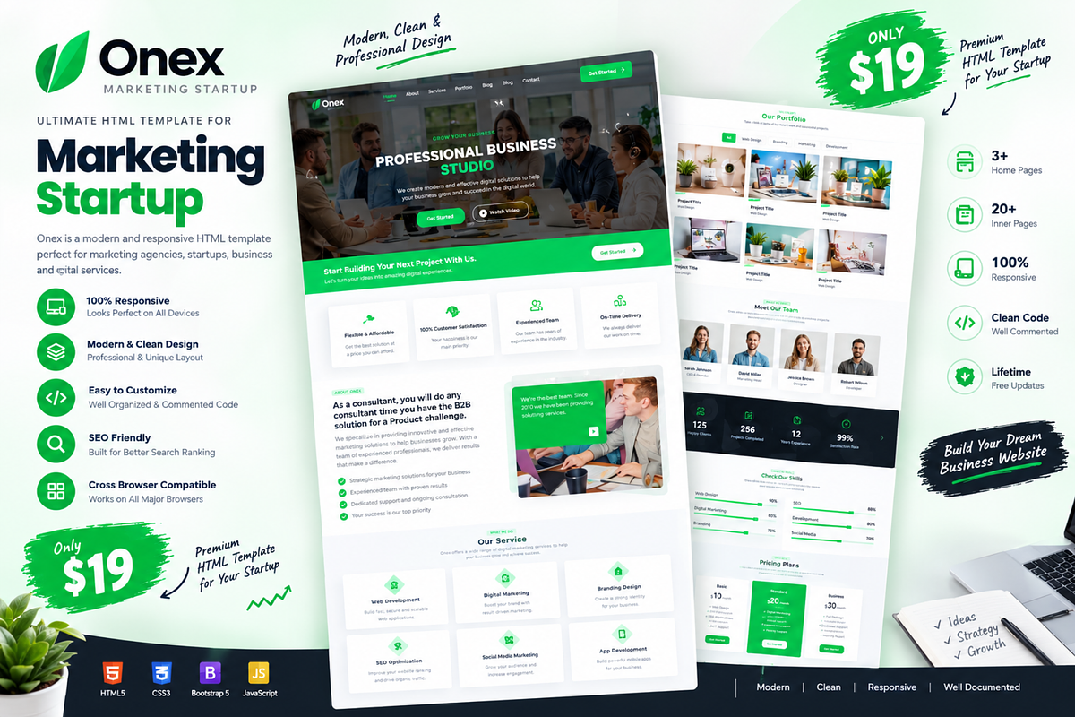 Onex - Marketing Startup HTML, a HTML Template by Themeplaza (Photo 1 of 7)