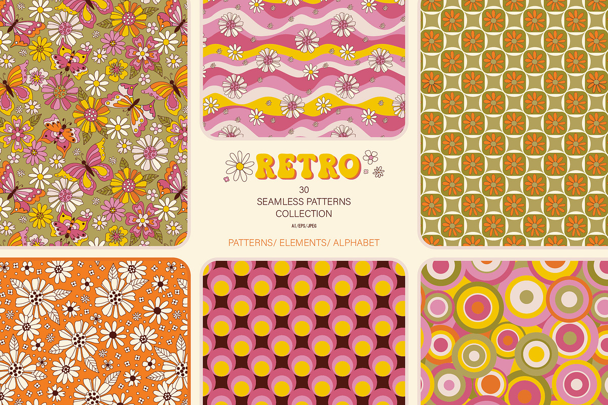 Retro vibes - pattern collection., a Pattern Graphic by rosypatterns (Photo 1 of 7)
