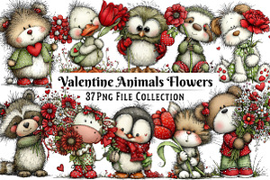 Valentine Animals with Flower Clipar, an Illustration by Dream Creation
