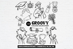 Groovy Graduation Clipart Bundle, an Object Illustration by Guavanaboy