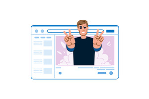 Blogger gesturing peace sign during, a Person Illustration by pikepicture